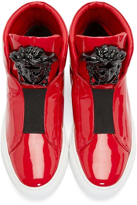 versace voman velvet sneaker with gold medusa head red|Versace Medusa shoes.